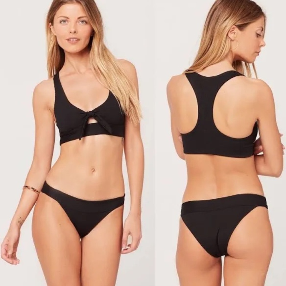 L*Space Tara Ribbed Racerback Bikini Top - Black - Size Small